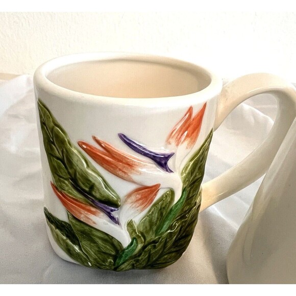 Vintage Otagiri Japan Mugs birds of paradise Tiki Coffee Cups square bottom MCM - Picture 6 of 7